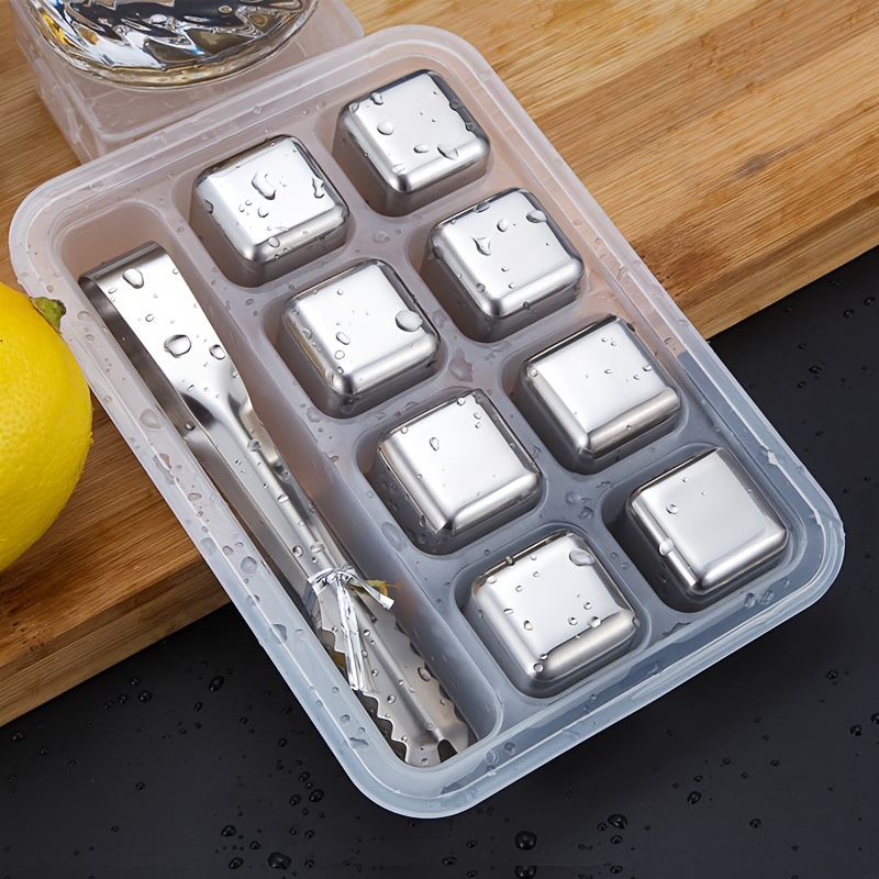 Whiskey Stone Set - ウイスキーチルストーン ステンレススチール 再利用可能なアイスキューブ アイスビールソーダストーン 高速冷凍ボックス包装 クリップ付き