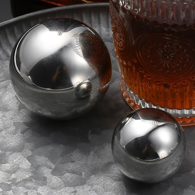 Whiskey Stone Set - 1個入り 再利用可能 ステンレス製 アイスキューブ 丸型 ウイスキーストーン
