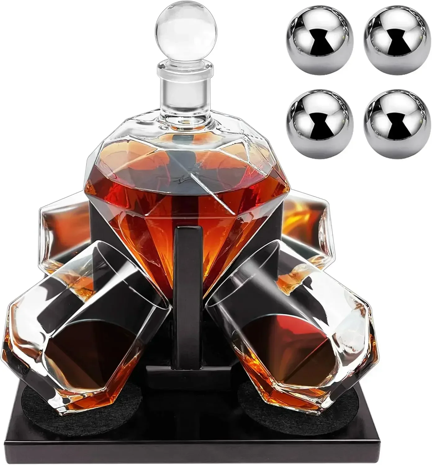 Whiskey Stone Set - ダイヤモンドウイスキーデキャンタセット、ダイヤモンドデキャンタセット（グラス4個、ウイスキーストーン4個付き）、男性へのギフトに最適なウイスキーデキャンタセット