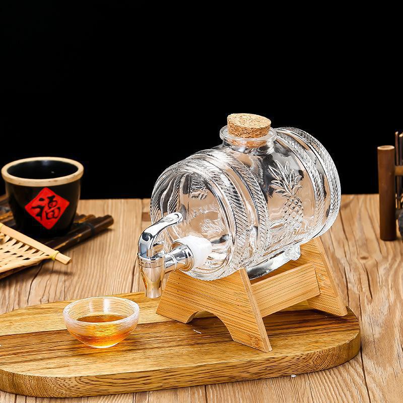 Wine Beer Whiskey - 1Lガラス製ウイスキー樽ワイン樽ビール瓶フルーツ熟成アルコール蜂蜜保存容器ベース付き蛇口付きバーウェア
