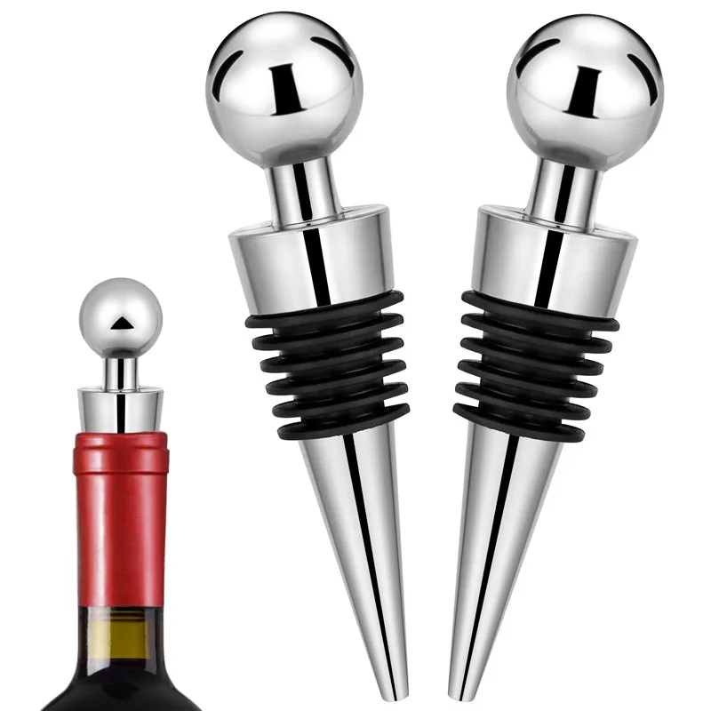 Bottle Stopper Set - 2 ピース/セットシルバーボトルストッパーラウンドボール形状シャンパンセーバーホームバーアクセサリーワインストッパーガジェット結婚式クラブパーティー用