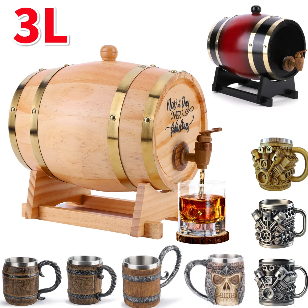 3L木製ウイスキー樽、スタンド、栓、注ぎ口付きワイン樽、ウイ - Wine Beer Whiskey のレビューと価格