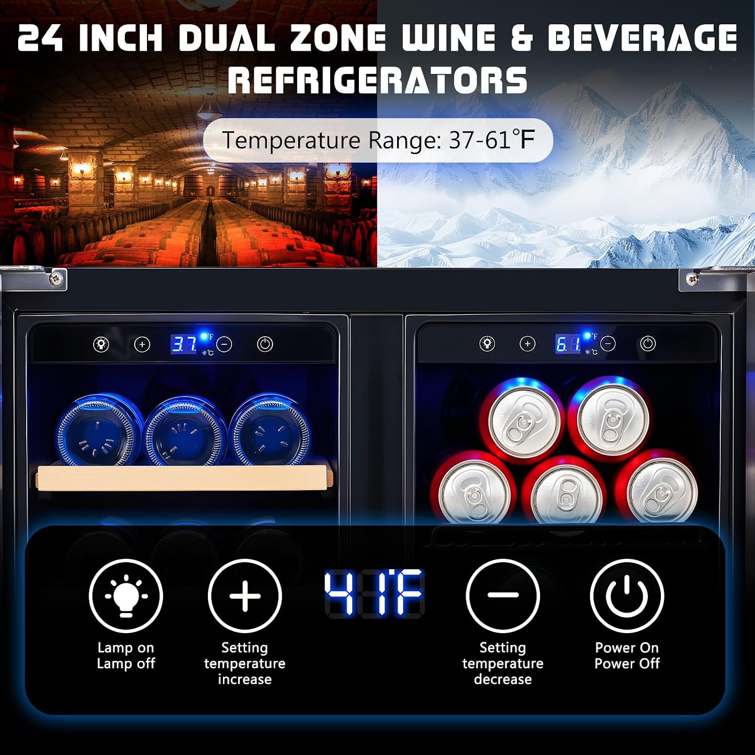 飲料用冷蔵庫、24インチデュアルゾーンワイン・ビール冷蔵庫（ - Wine Beer Fridge Dual Zone のレビューと価格
