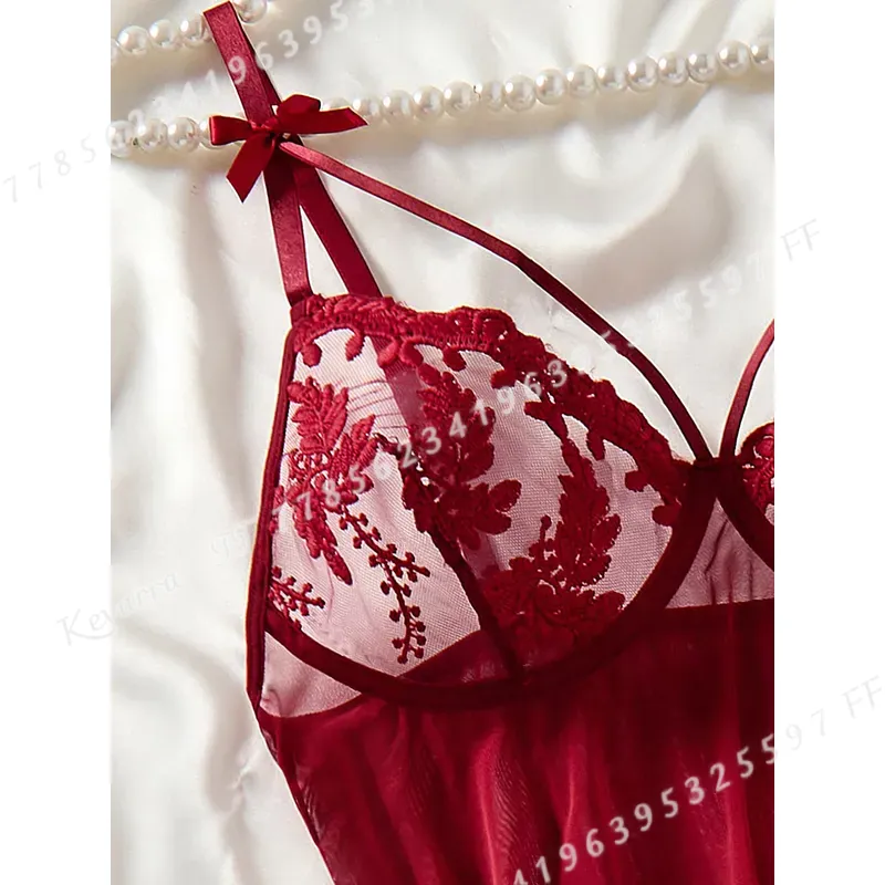 ワインレッドの女性用カントリースタイル麦穂刺繍入り半透明ナイ - Wine & Beer Shop Photos のレビューと価格