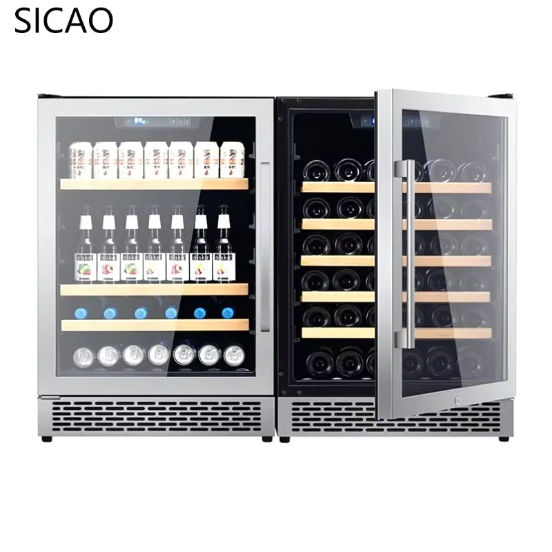 2ドアワインビール冷蔵庫ガラスディスプレイクーラー内蔵型飲料 - Wine Beer Fridge Dual Zone のレビューと価格