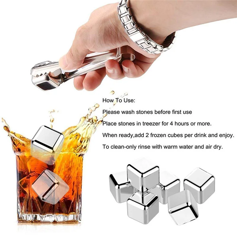 4/6/8個入りステンレス製アイスキューブセット、再利用可能 - Whiskey Stone Set のレビューと価格